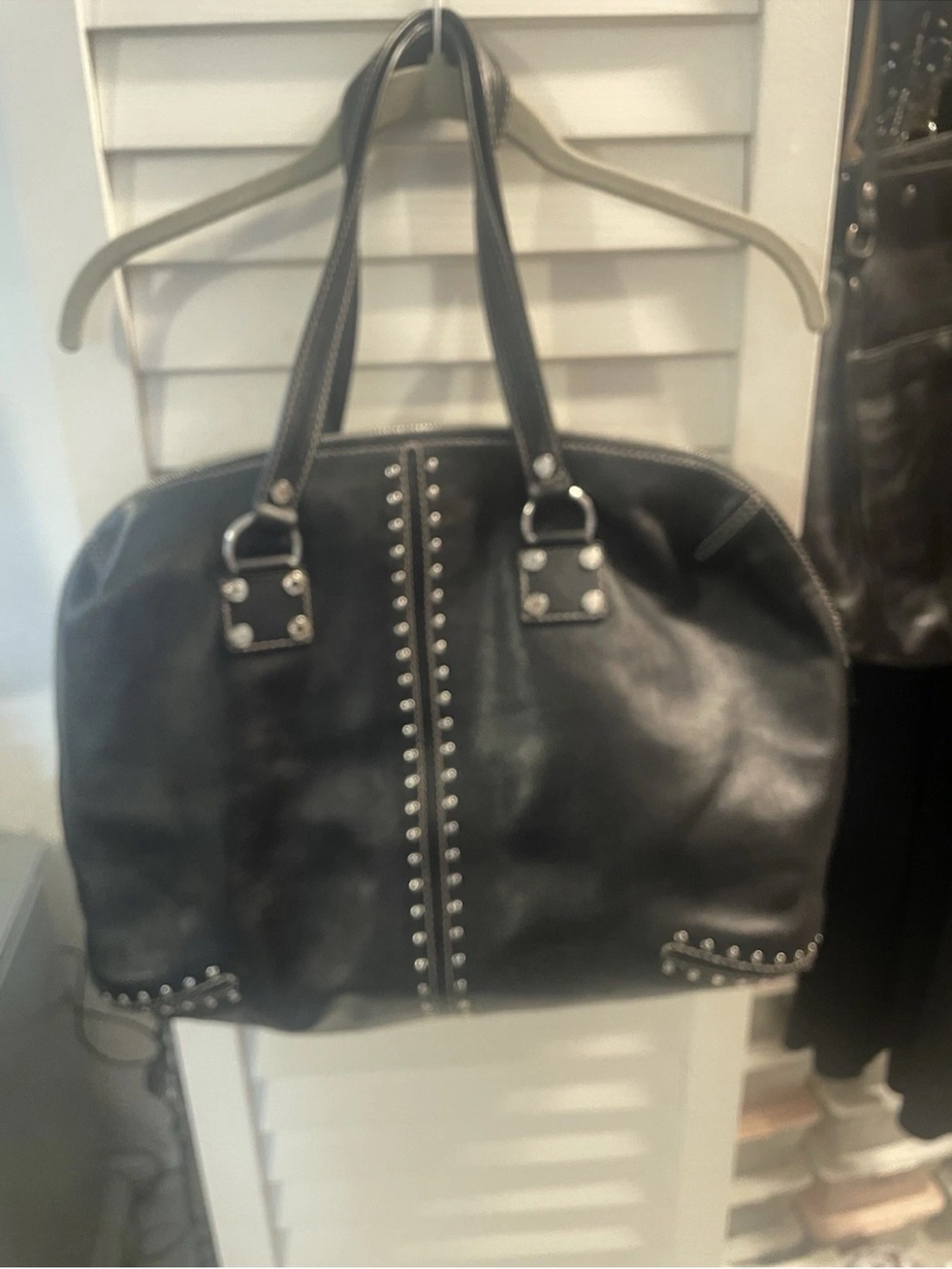 VTG Michael Kors Astor Black Studded Leather XXL Travel  Weekender Shoulder Bag